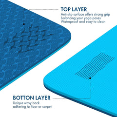 FrenzyBird 6mm TPE Yoga Mat with Carrying Strap and Alignment System - Dark Blue