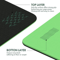 FrenzyBird 6mm TPE Yoga Mat with Carrying Strap and Alignment System - Dark Green