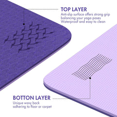 FrenzyBird 6mm TPE Yoga Mat with Carrying Strap and Alignment System - Violet