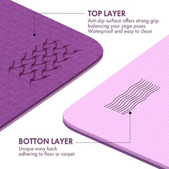 FrenzyBird 6mm TPE Yoga Mat with Carrying Strap and Alignment System - Deep Purple