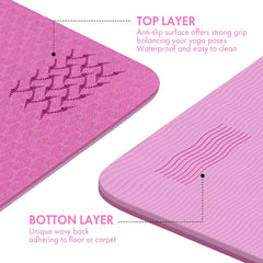 FrenzyBird 6mm TPE Yoga Mat with Carrying Strap and Alignment System - Rose Red