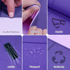 FrenzyBird 6mm TPE Yoga Mat with Carrying Strap and Alignment System - Violet