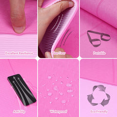 FrenzyBird 6mm TPE Yoga Mat with Carrying Strap and Alignment System - Rose Red