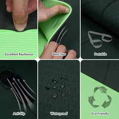 FrenzyBird 6mm TPE Yoga Mat with Carrying Strap and Alignment System - Dark Green
