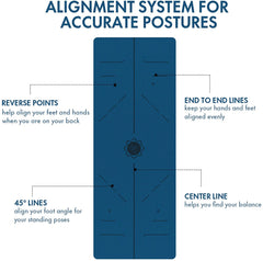 FrenzyBird 6mm TPE Yoga Mat with Carrying Strap and Alignment System - Dark Blue