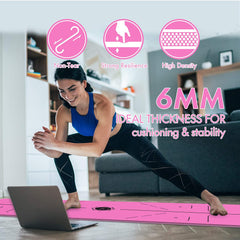 FrenzyBird 6mm TPE Yoga Mat with Carrying Strap and Alignment System - Rose Red