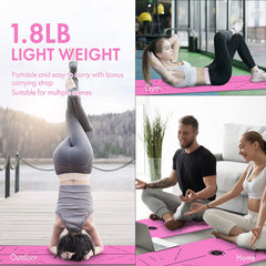 FrenzyBird 6mm TPE Yoga Mat with Carrying Strap and Alignment System - Rose Red