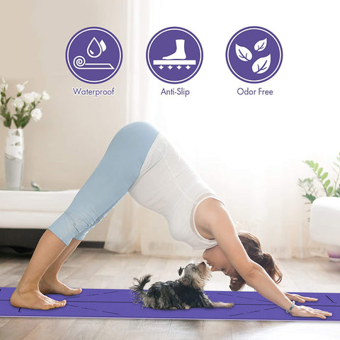 FrenzyBird 6mm TPE Yoga Mat with Carrying Strap and Alignment System - Violet