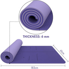 FrenzyBird 6mm TPE Yoga Mat with Carrying Strap and Alignment System - Violet