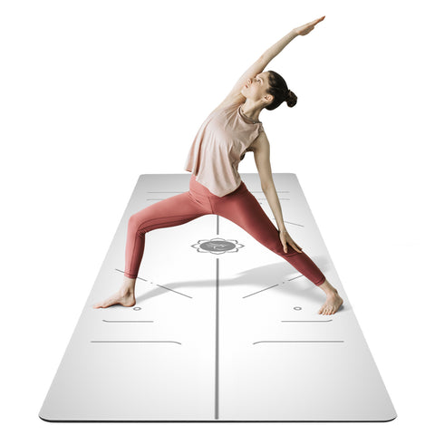 FrenzyBird 5mm PU Rubber Yoga Mat with Carrying Strap and Alignment System - White