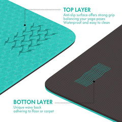 FrenzyBird 6mm TPE Yoga Mat with Carrying Strap and Alignment System - Green