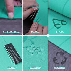 FrenzyBird 6mm TPE Yoga Mat with Carrying Strap and Alignment System - Green