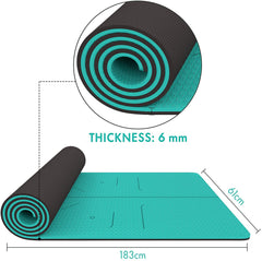 FrenzyBird 6mm TPE Yoga Mat with Carrying Strap and Alignment System - Green