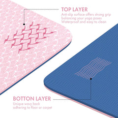 FrenzyBird 6mm TPE Yoga Mat with Carrying Strap and Alignment System - Light Pink