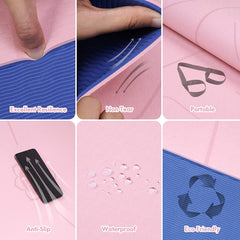 FrenzyBird 6mm TPE Yoga Mat with Carrying Strap and Alignment System - Light Pink
