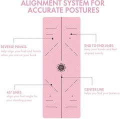 FrenzyBird 6mm TPE Yoga Mat with Carrying Strap and Alignment System - Light Pink