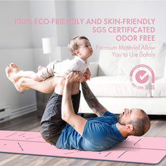 FrenzyBird 6mm TPE Yoga Mat with Carrying Strap and Alignment System - Light Pink
