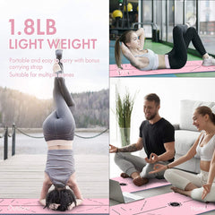 FrenzyBird 6mm TPE Yoga Mat with Carrying Strap and Alignment System - Light Pink