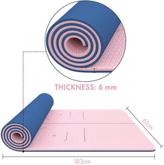 FrenzyBird 6mm TPE Yoga Mat with Carrying Strap and Alignment System - Light Pink