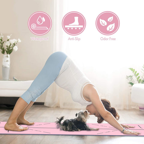 FrenzyBird 6mm TPE Yoga Mat with Carrying Strap and Alignment System - Light Pink
