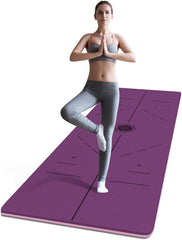 FrenzyBird 6mm TPE Yoga Mat with Carrying Strap and Alignment System - Deep Purple