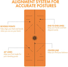 FrenzyBird 6mm TPE Yoga Mat with Carrying Strap and Alignment System - Orange