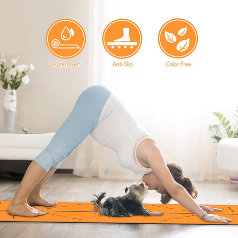 FrenzyBird 6mm TPE Yoga Mat with Carrying Strap and Alignment System - Orange