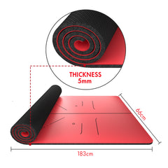 FrenzyBird 5mm PU Rubber Yoga Mat with Carrying Strap and Alignment System - Vermilion