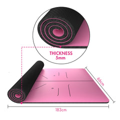 FrenzyBird 5mm PU Rubber Yoga Mat with Carrying Strap and Alignment System - Rose Red