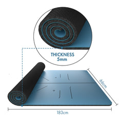 FrenzyBird 5mm PU Rubber Yoga Mat with Carrying Strap and Alignment System - Dark Blue