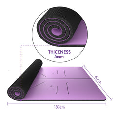 FrenzyBird 5mm PU Rubber Yoga Mat with Carrying Strap and Alignment System - Purple