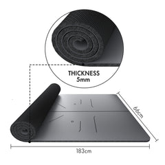 FrenzyBird 5mm PU Rubber Yoga Mat with Carrying Strap and Alignment System - Gray