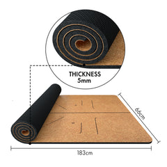 FrenzyBird 5mm Cork Yoga Mat with Carrying Strap and Alignment System