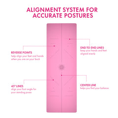 FrenzyBird 5mm PU Rubber Yoga Mat with Carrying Strap and Alignment System - Rose Red