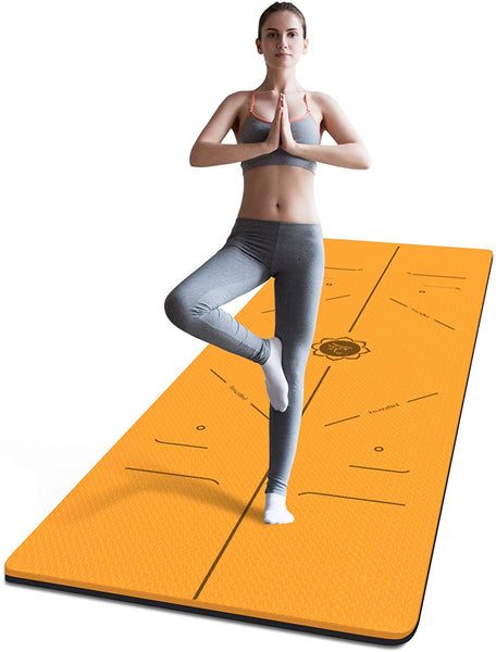 FrenzyBird 6mm TPE Yoga Mat with Carrying Strap and Alignment System - Orange