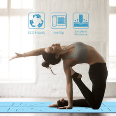 FrenzyBird 5mm PU Rubber Yoga Mat with Carrying Strap and Alignment System - Blue