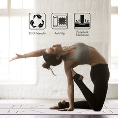 FrenzyBird 5mm PU Rubber Yoga Mat with Carrying Strap and Alignment System - White