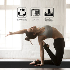 FrenzyBird 5mm PU Rubber Yoga Mat with Carrying Strap and Alignment System - Black