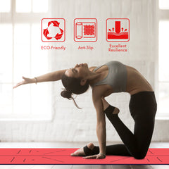 FrenzyBird 5mm PU Rubber Yoga Mat with Carrying Strap and Alignment System - Vermilion