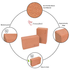 FrenzyBird Solid Cork Yoga Blocks High Density 2 Pack