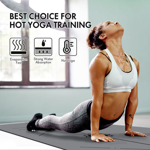 FrenzyBird 5mm PU Rubber Yoga Mat with Carrying Strap and Alignment System - Gray