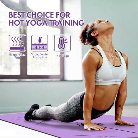 FrenzyBird 5mm PU Rubber Yoga Mat with Carrying Strap and Alignment System - Purple