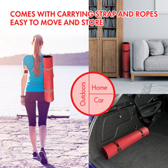 FrenzyBird 5mm PU Rubber Yoga Mat with Carrying Strap and Alignment System - Vermilion