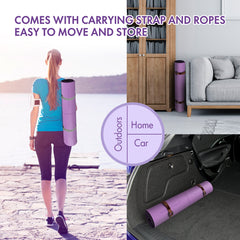 FrenzyBird 5mm PU Rubber Yoga Mat with Carrying Strap and Alignment System - Purple