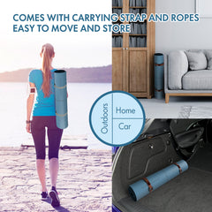 FrenzyBird 5mm PU Rubber Yoga Mat with Carrying Strap and Alignment System - Dark Blue