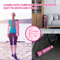 FrenzyBird 5mm PU Rubber Yoga Mat with Carrying Strap and Alignment System - Rose Red