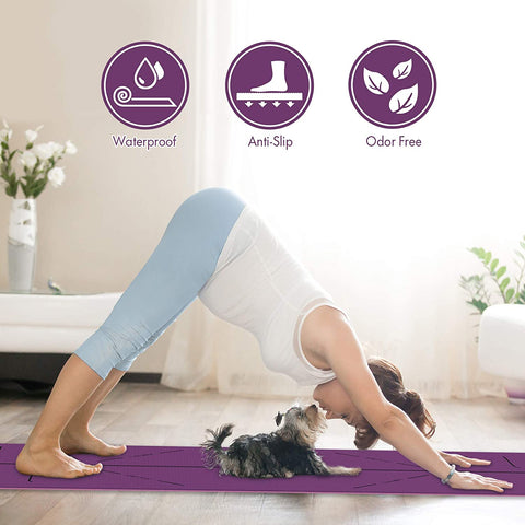 FrenzyBird 6mm TPE Yoga Mat with Carrying Strap and Alignment System - Deep Purple