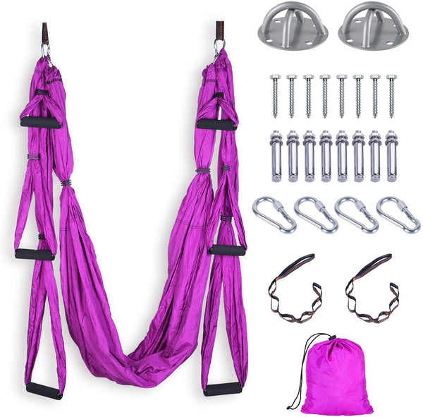 FrenzyBird Yoga Swing Yoga Flying Yoga Hammock with Ceiling Anchors for Gym Home Hanging - Purple