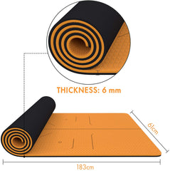 FrenzyBird 6mm TPE Yoga Mat with Carrying Strap and Alignment System - Orange
