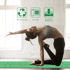 FrenzyBird 5mm PU Rubber Yoga Mat with Carrying Strap and Alignment System - Blackish Green